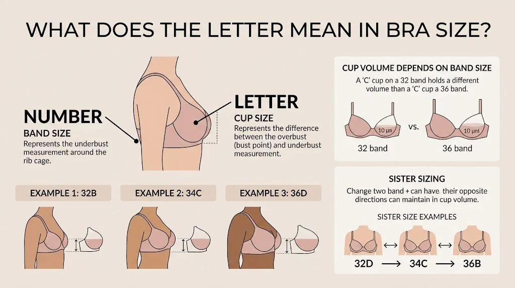 what does the letter mean in bra size